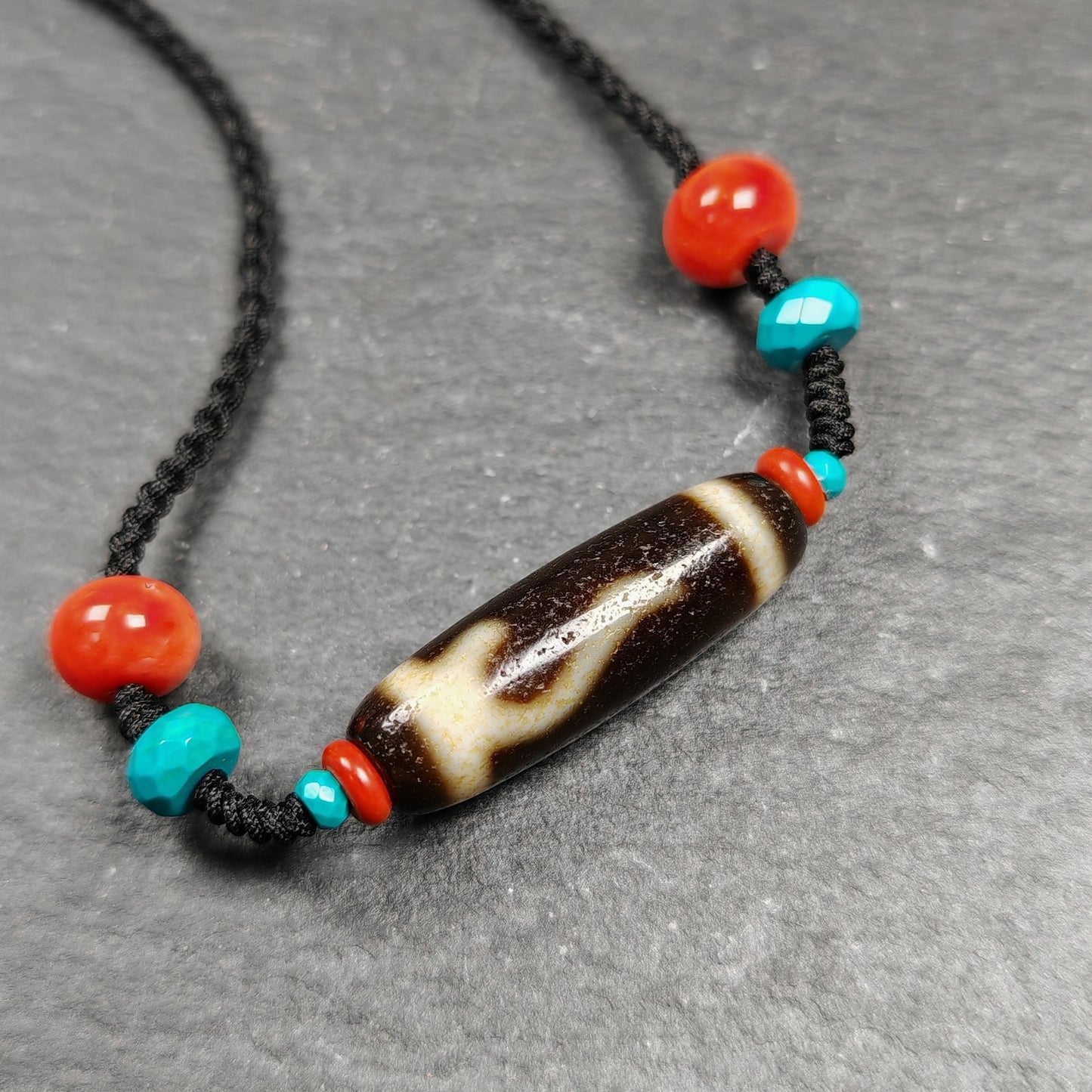 Authentic Ruyi Dzi Necklace | Tibetan Jewelry | Protection Charm for Good Fortune Protection | 35*11mm