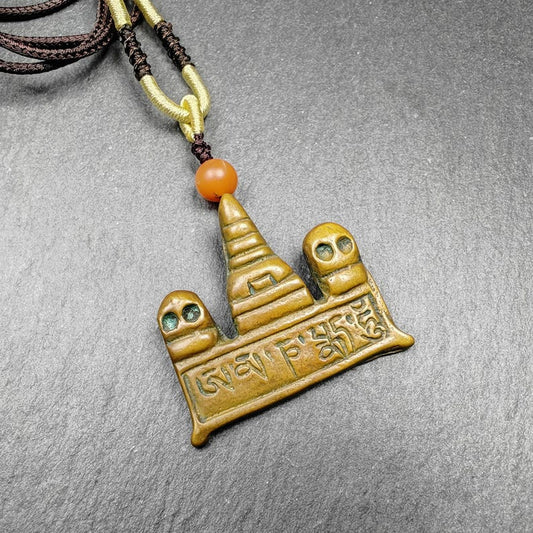 Authentic Tibetan Buddhist Amulet | Copper Stupa Skull Pendant | Buddhist Tower | Protective Charm | Spiritual Necklace
