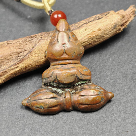 Copper Stupa + Vajra Pendant - Tibetan Buddhist amulet, front view