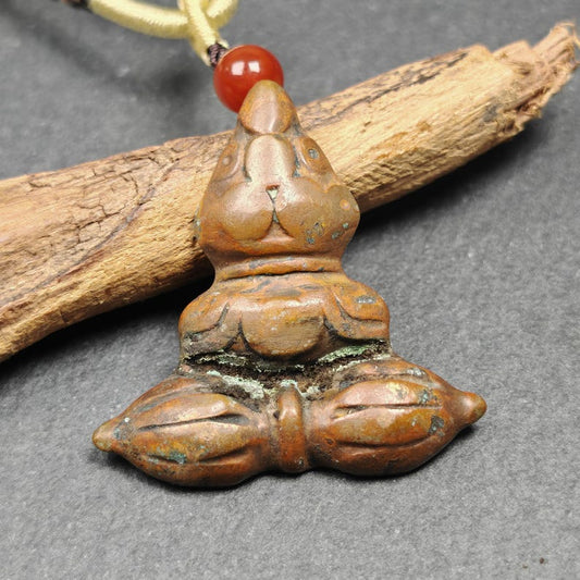 Authentic Tibetan Buddhist Amulet | Copper Stupa + Vajra Pendant | Buddhist Tower | Protective Charm | Spiritual Necklace