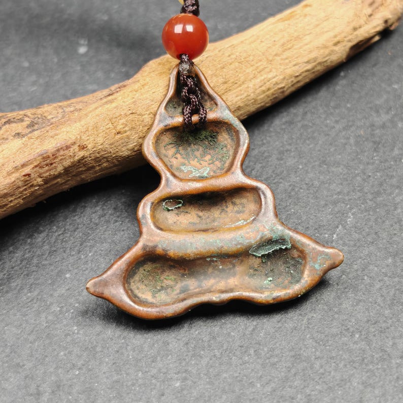 Copper Stupa + Vajra Pendant - Tibetan Buddhist amulet, detailed view
