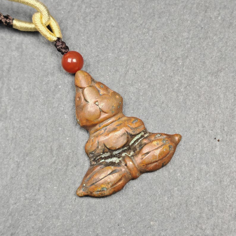 Authentic Tibetan Buddhist Amulet | Copper Stupa + Vajra Pendant | Buddhist Tower | Protective Charm | Spiritual Necklace