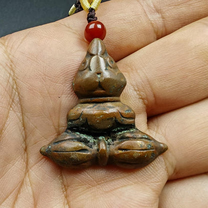 Authentic Tibetan Buddhist Amulet | Copper Stupa + Vajra Pendant | Buddhist Tower | Protective Charm | Spiritual Necklace