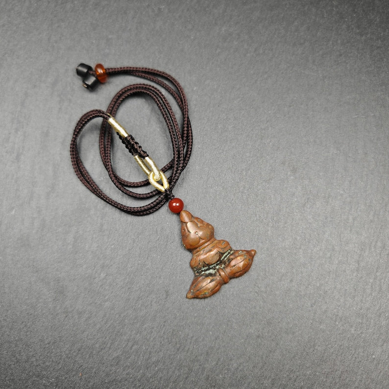 Authentic Tibetan Buddhist Amulet | Copper Stupa + Vajra Pendant | Buddhist Tower | Protective Charm | Spiritual Necklace