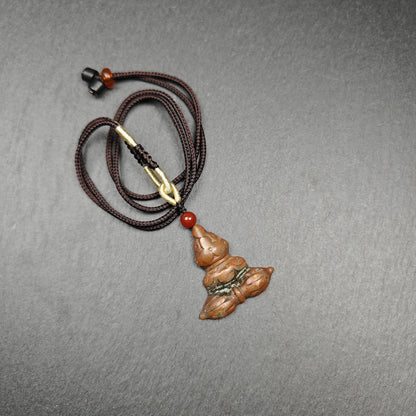 Authentic Tibetan Buddhist Amulet | Copper Stupa + Vajra Pendant | Buddhist Tower | Protective Charm | Spiritual Necklace