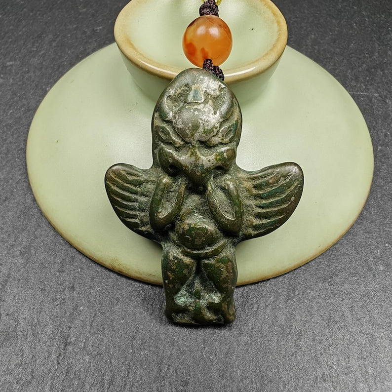 Authentic Tibetan Buddhist Amulet Pendant | Garuda Golden-Winged Bird | Garula Suparna Sacred Charm | Spiritual Jewelry