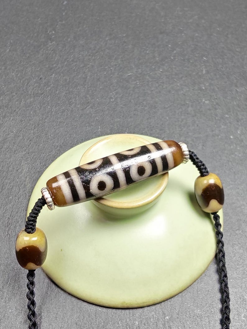 Authentic Tibetan Dzi Necklace - 8 Eyes Mandala Dzi Amulet - 45×12mm - Decades Old