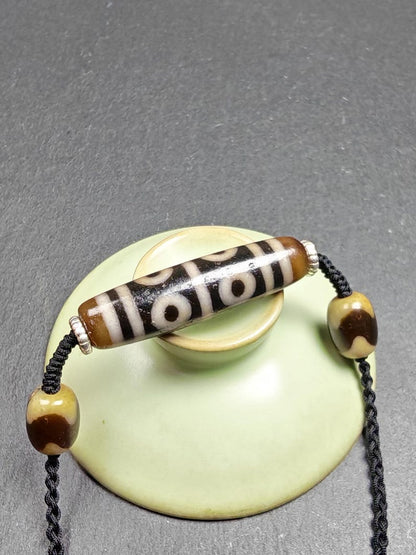 Authentic Tibetan Dzi Necklace - 8 Eyes Mandala Dzi Amulet - 45×12mm - Decades Old