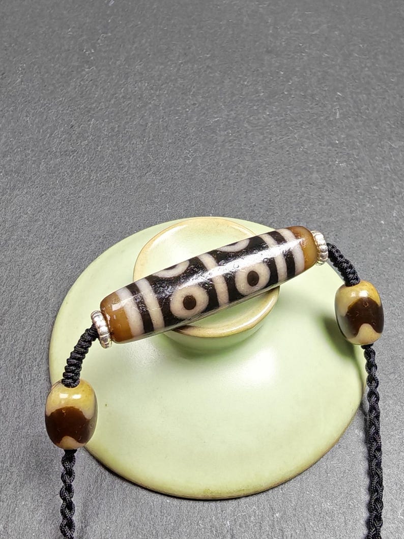 Authentic Tibetan Dzi Necklace - 8 Eyes Mandala Dzi Amulet - 45×12mm - Decades Old