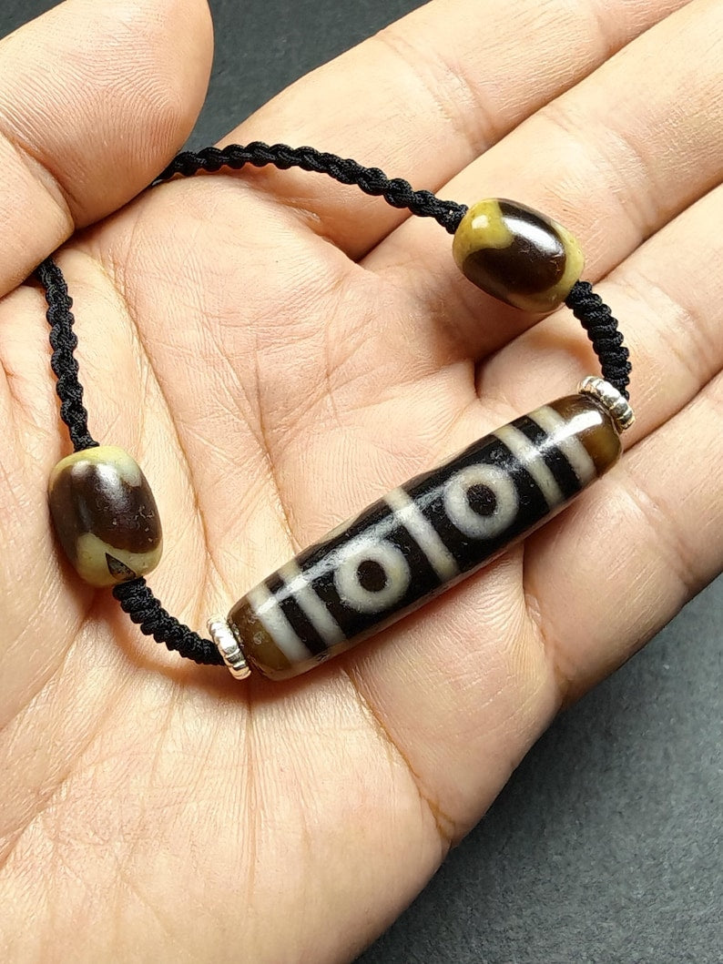 Authentic Tibetan Dzi Necklace - 8 Eyes Mandala Dzi Amulet - 45×12mm - Decades Old