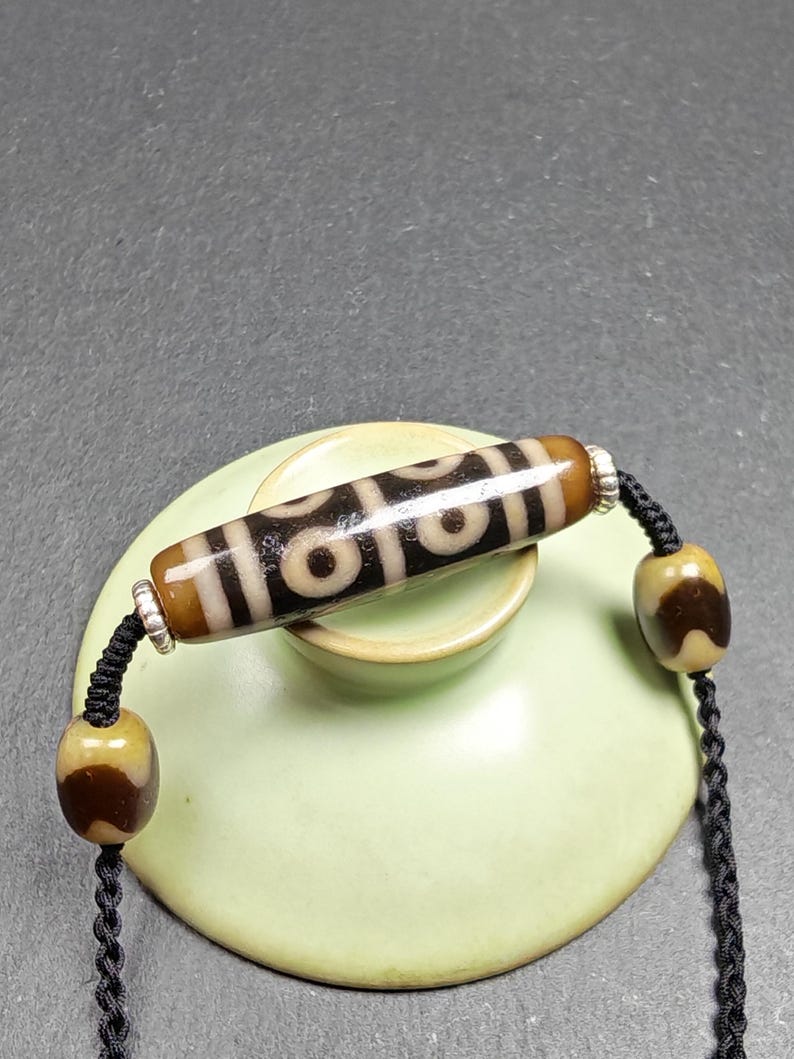 Authentic Tibetan Dzi Necklace - 8 Eyes Mandala Dzi Amulet - 45×12mm - Decades Old