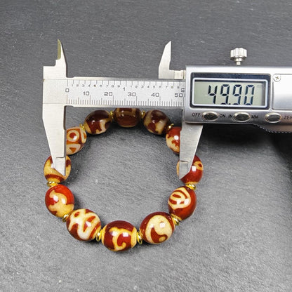 Authentic Tibetan Fire Agate Dzi Beads Wrist Mala - 14× 12mm Red Dzi Bracelet