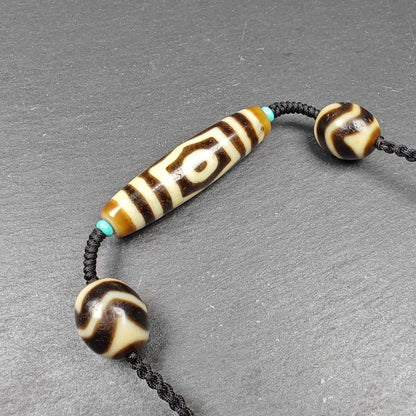 Authentic Tibetan Necklace:3 Eyes Dzi + Wave Dzi Beads Amulet,Protective Charm