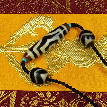 Authentic Tibetan Necklace:3 Eyes Dzi + Wave Dzi Beads Amulet,Protective Charm