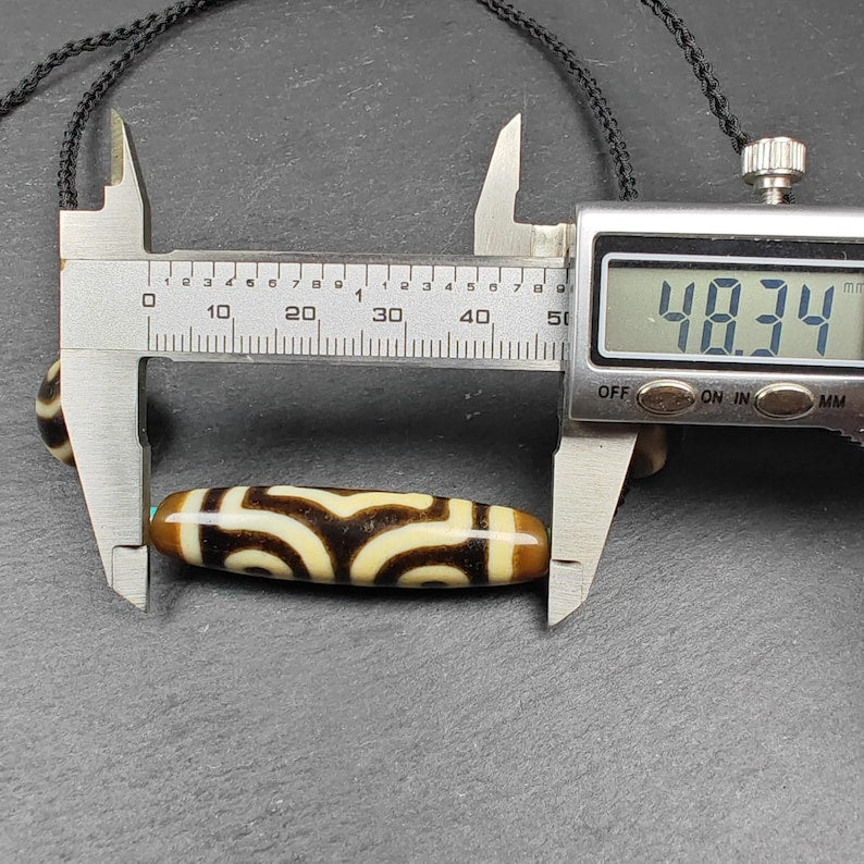 Authentic Tibetan Necklace:3 Eyes Dzi + Wave Dzi Beads Amulet,Protective Charm