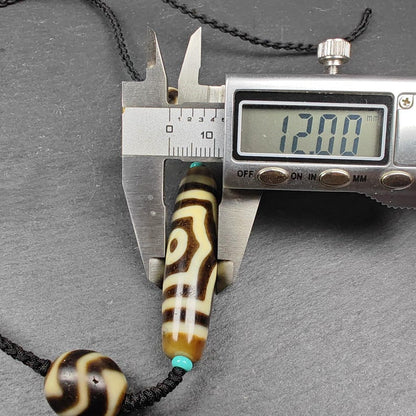 Authentic Tibetan Necklace:3 Eyes Dzi + Wave Dzi Beads Amulet,Protective Charm