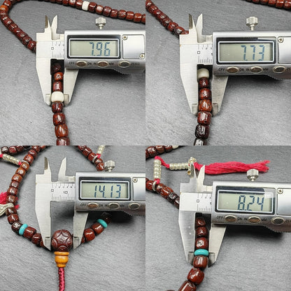 Authentic Tibetan Rosary, Old 8mm 108 Rudraksha Mala Necklace,Prayer Beads with Unique Mix of Treasures,40cm Streched