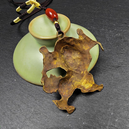 Authentic Tibetan Snow Lion Amulet - Vintage Protective Charm - Made of Brass with Gold Plated - 19th