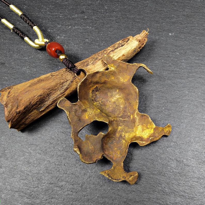 Authentic Tibetan Snow Lion Amulet - Vintage Protective Charm - Made of Brass with Gold Plated - 19th