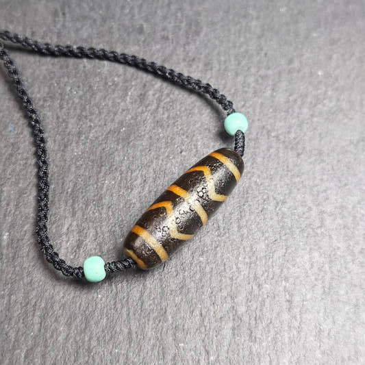 Authentic Wave Totem Dzi Clavicle Chain - Tibetan Buddhist bead necklace, front view