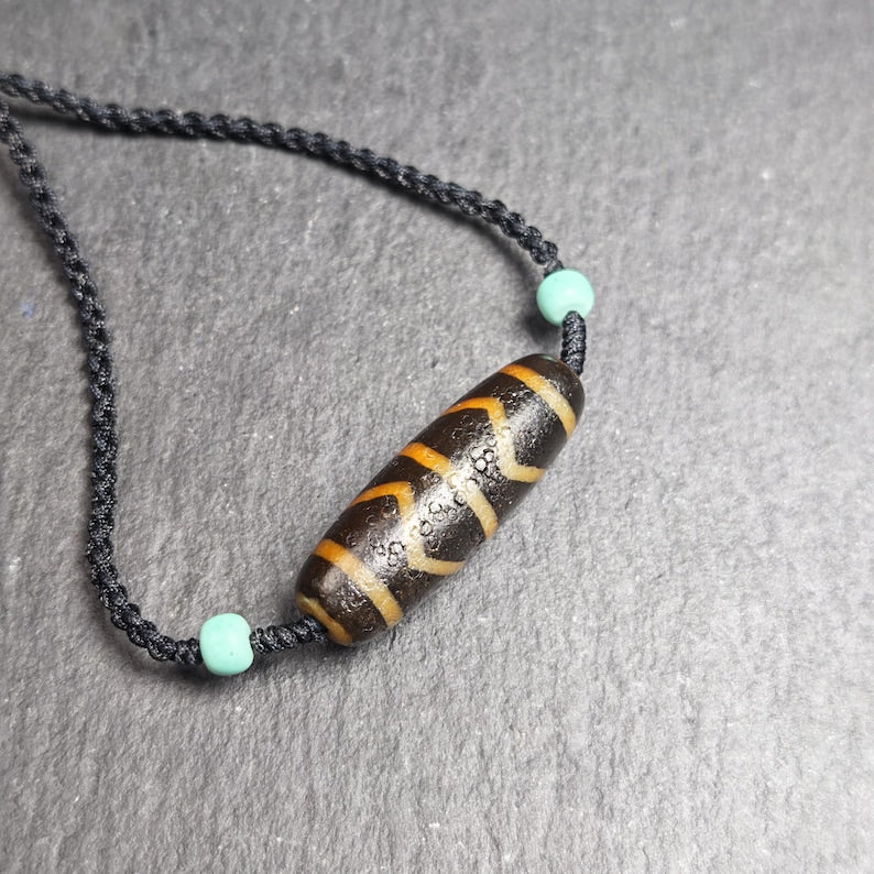 Authentic Wave Totem Dzi Clavicle Chain | Tibetan Jewelry | Protection Necklace & Good Fortune Charm | Spiritual Gift | 39*13mm