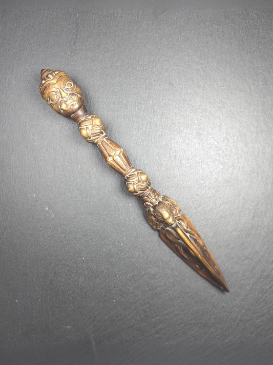 Authentic Wooden Carved Phurba - Tibetan Buddhism Ritual Implement - Decades Old - 30cm Length