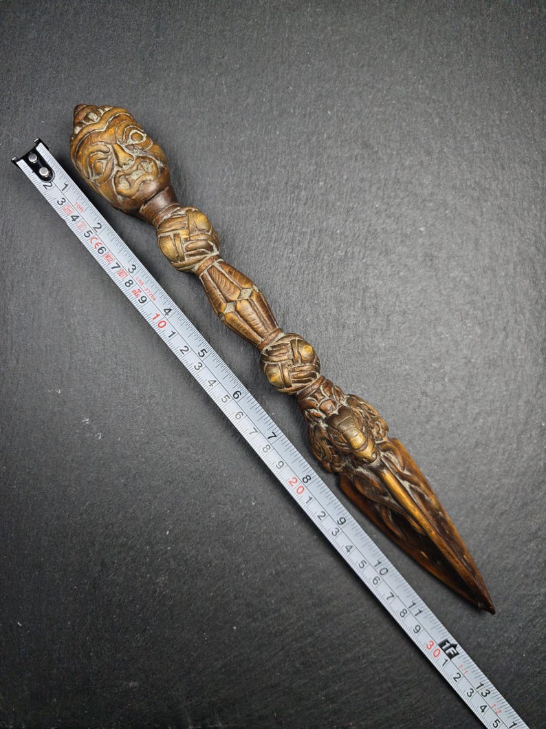 Authentic Wooden Carved Phurba - Tibetan Buddhism Ritual Implement - Decades Old - 30cm Length
