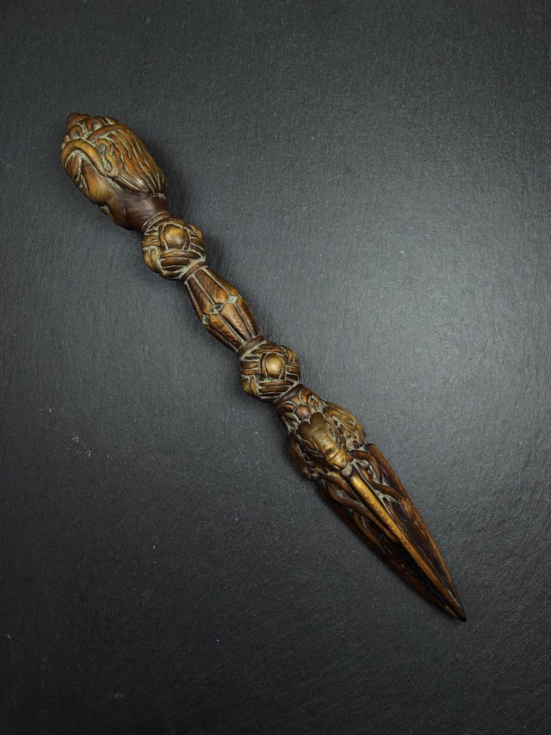 Authentic Wooden Carved Phurba - Tibetan Buddhism Ritual Implement - Decades Old - 30cm Length