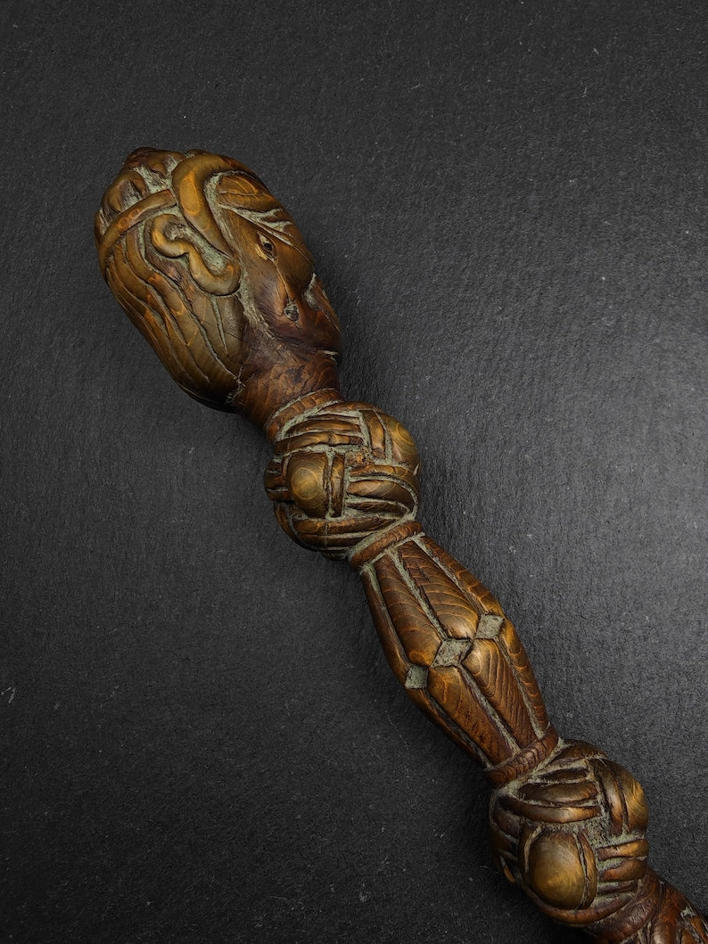 Authentic Wooden Carved Phurba - Tibetan Buddhism Ritual Implement - Decades Old - 30cm Length