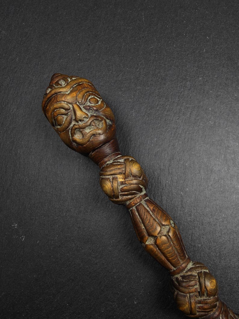 Authentic Wooden Carved Phurba - Tibetan Buddhism Ritual Implement - Decades Old - 30cm Length