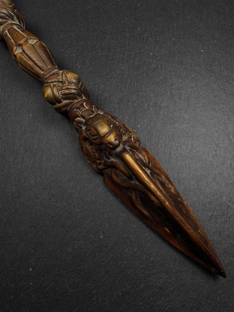 Authentic Wooden Carved Phurba - Tibetan Buddhism Ritual Implement - Decades Old - 30cm Length