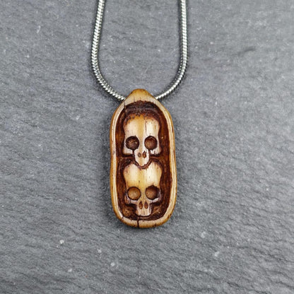 Authentic Yak Bone Carved Dual Skeleton Skull Pendant - Protective Charm - Gandhanra Old Tibetan Amulet - Spiritual Necklace,30mm × 14mm