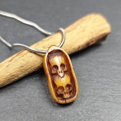 Authentic Yak Bone Carved Dual Skeleton Skull Pendant - Protective Charm - Gandhanra Old Tibetan Amulet - Spiritual Necklace,30mm × 14mm