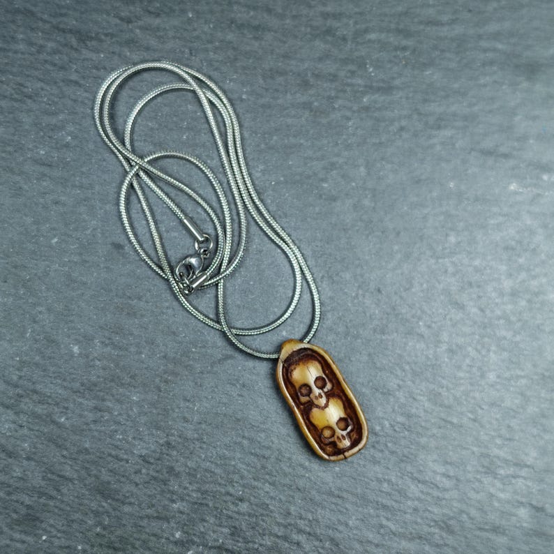 Authentic Yak Bone Carved Dual Skeleton Skull Pendant - Protective Charm - Gandhanra Old Tibetan Amulet - Spiritual Necklace,30mm × 14mm