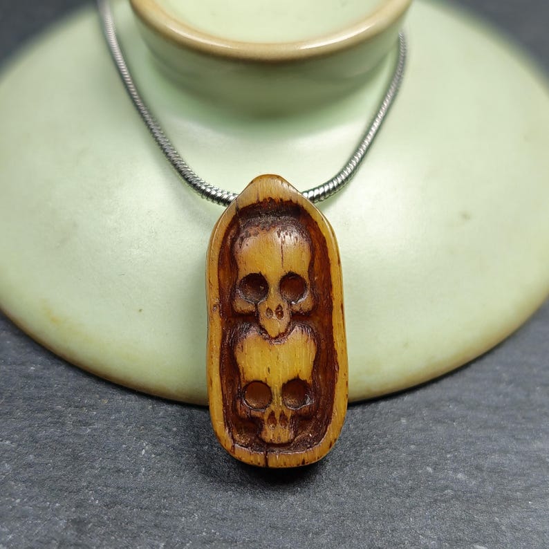 Authentic Yak Bone Carved Dual Skeleton Skull Pendant - Protective Charm - Gandhanra Old Tibetan Amulet - Spiritual Necklace,30mm × 14mm