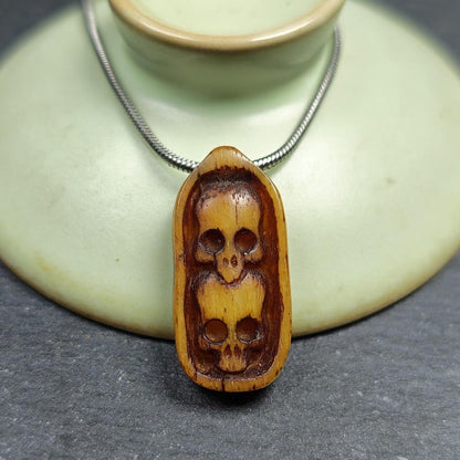 Authentic Yak Bone Carved Dual Skeleton Skull Pendant - Protective Charm - Gandhanra Old Tibetan Amulet - Spiritual Necklace,30mm × 14mm