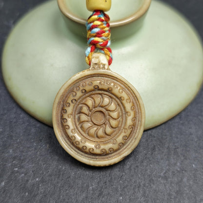 Buddhism Dharma Wheel- Hand-carved Tibetan Amulet - Protective Charm for Keychain / Bag Hanging - 30mm