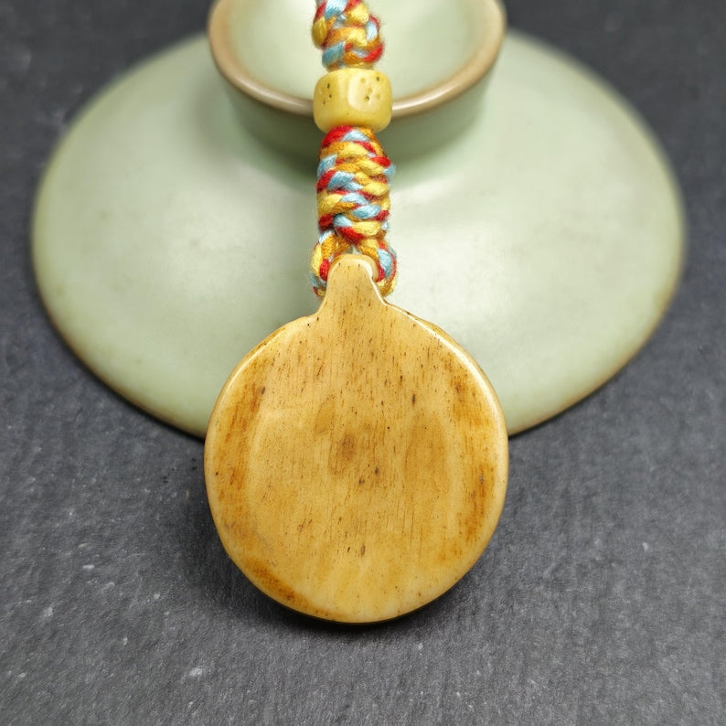 Buddhism Dharma Wheel- Hand-carved Tibetan Amulet - Protective Charm for Keychain / Bag Hanging - 30mm