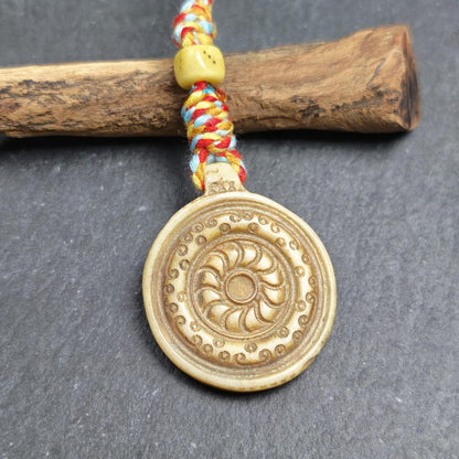 Buddhism Dharma Wheel- Hand-carved Tibetan Amulet - Protective Charm for Keychain / Bag Hanging - 30mm