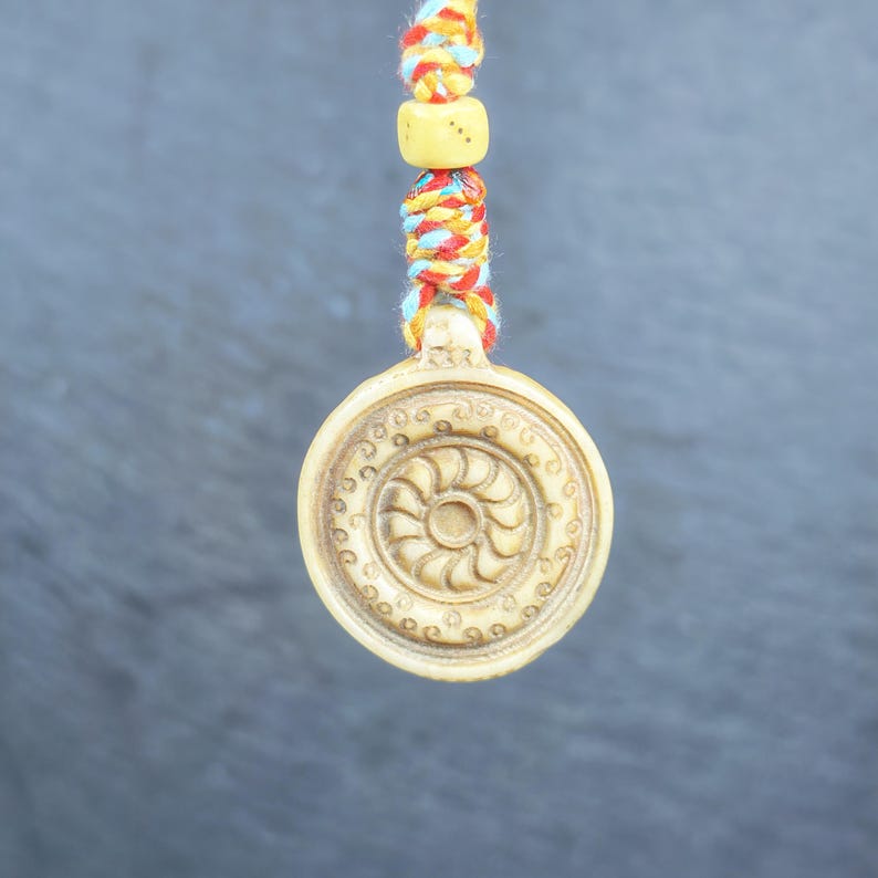 Buddhism Dharma Wheel- Hand-carved Tibetan Amulet - Protective Charm for Keychain / Bag Hanging - 30mm