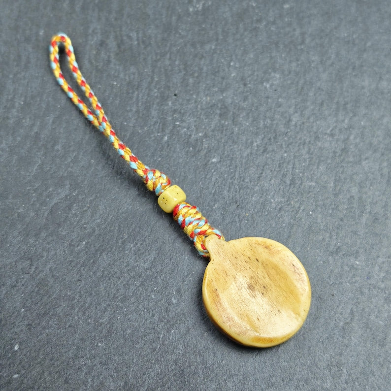 Buddhism Dharma Wheel- Hand-carved Tibetan Amulet - Protective Charm for Keychain / Bag Hanging - 30mm