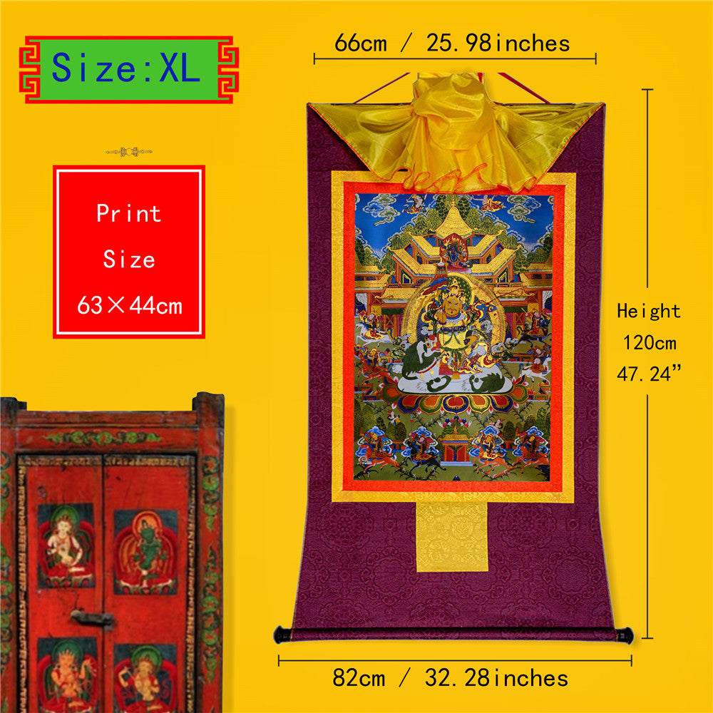 Gandhanra Bronzing Printed Tibetan Thangka Art - Vaisravana Thangka, Hand Framed Tibetan Buddhist Thangka Wall Hanging