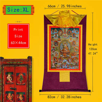 Guru Rinpoche and Deitiesof Nyingma School - Tibetan thangka painting, close-up detail