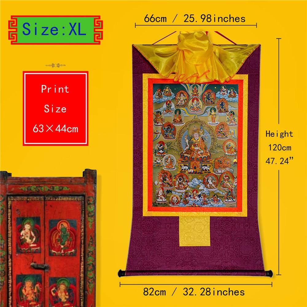 Guru Rinpoche and Deitiesof Nyingma School - Tibetan thangka painting, close-up detail