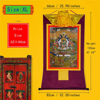 Green Tara in Mandala - Tibetan thangka painting, close-up detail
