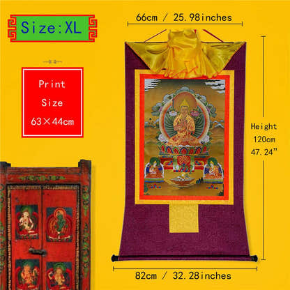 Je Tsongkhapa,Losang Drakpa,Je Rinpoche - Tibetan thangka painting, close-up detail
