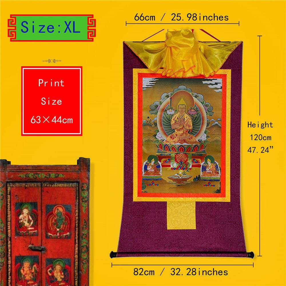 Je Tsongkhapa,Losang Drakpa,Je Rinpoche - Tibetan thangka painting, close-up detail