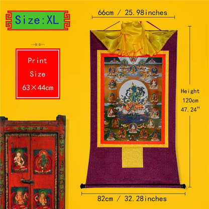 The 21 Taras - Tibetan thangka painting, close-up detail