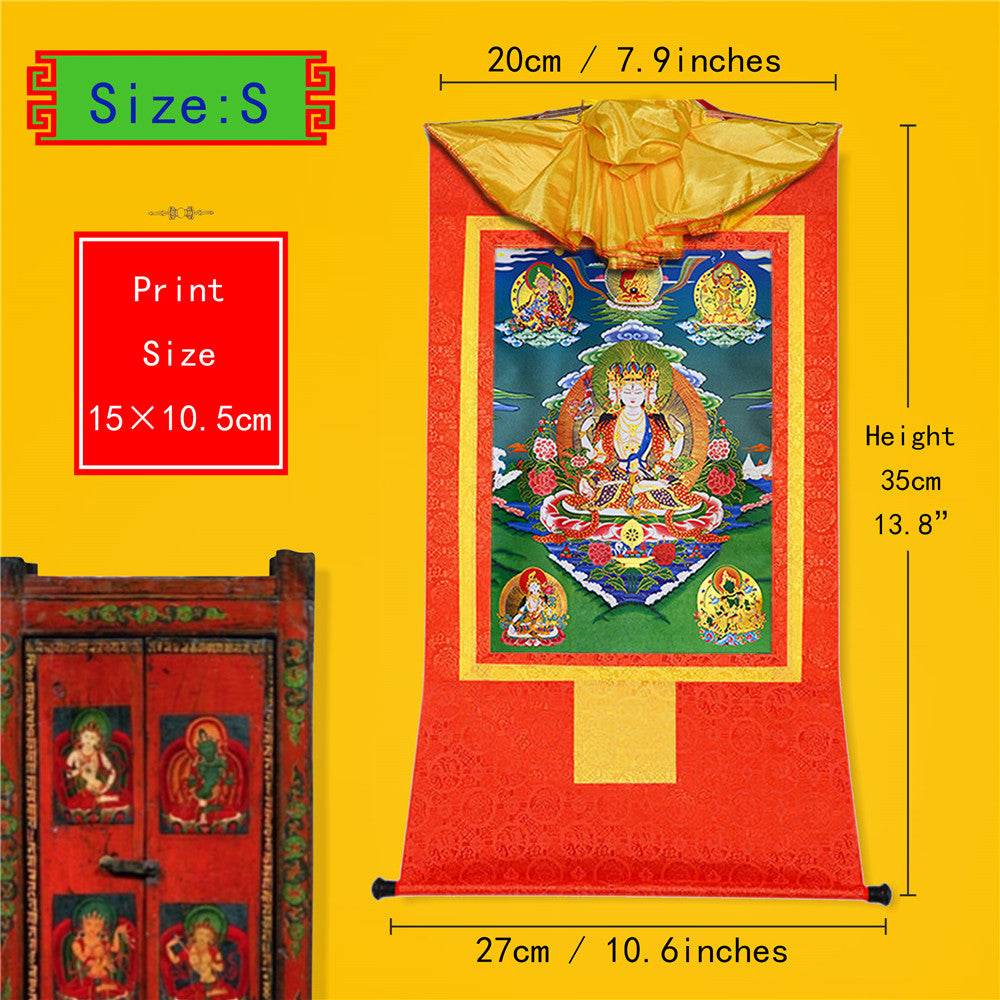 Usnisa Vijaya and 5 Healing Buddhas - Tibetan thangka painting, view 6
