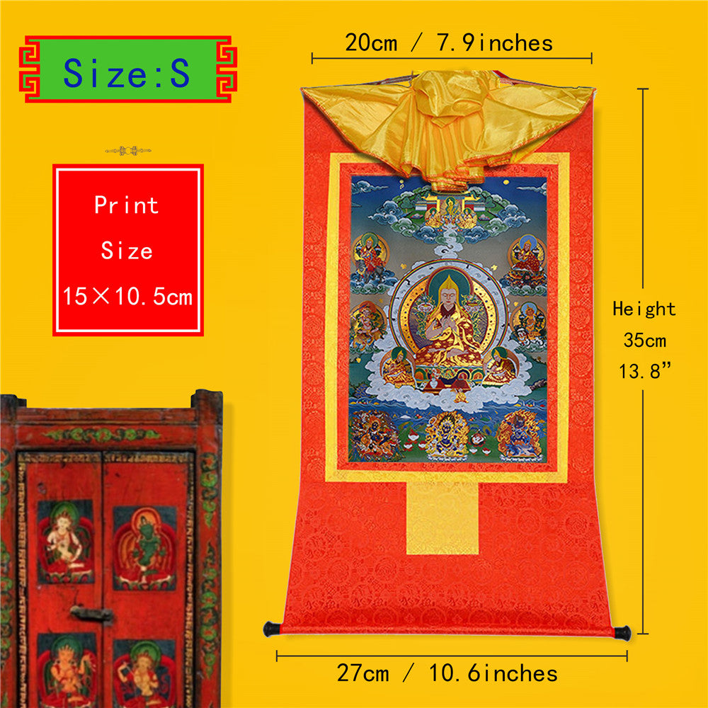 Gandhanra Bronzing Printed Tibetan Thangka Art - Je Tsongkhapa Thangka, Hand Framed Tibetan Buddhist Thangka Wall Hanging